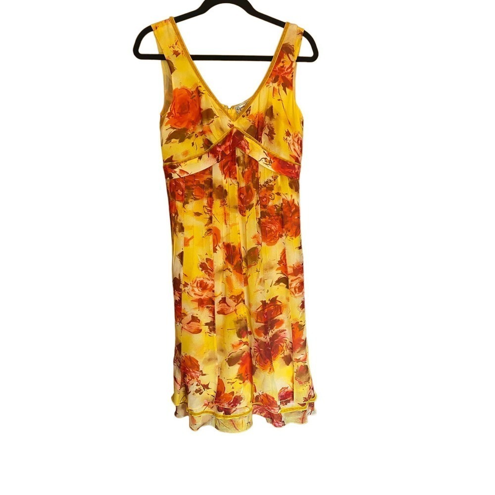 Giorgio Grati 100% Seta Silk Yellow/Red Floral dress - Picture 2 of 8